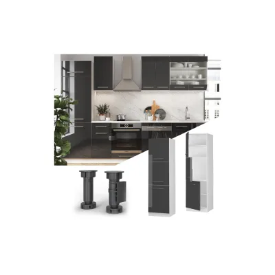 Vicco Herdumbauschrank Küchenschrank Küchenmöbel Fame-Line Weiß Anthrazit 60 cm modern Hochglanz Küche Einbauküche Blende Herdschrank Hochschrank Küchenzeile Drehtür Einlegeboden