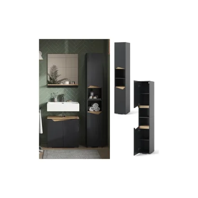 Vicco Hochschrank Marelle Anthrazit Eiche 30 x 180 cm mit Türen und offenen Fächern