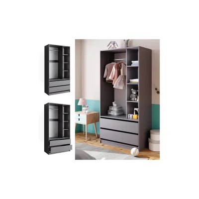 Vicco Kinderkleiderschrank Elmo Anthrazit 100 x 200 cm mit 2 Schubladen