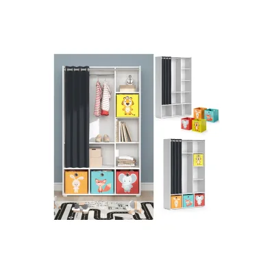 Vicco Kinderkleiderschrank Kinderzimmerschrank Kindergarderobe Luigi Weiß Faltbox 106 x 178 cm modern Schrankregal Jugendzimmerschrank Organizer Vorhang Kleiderstange Fächer Aufbewahrung Spielzeugablage