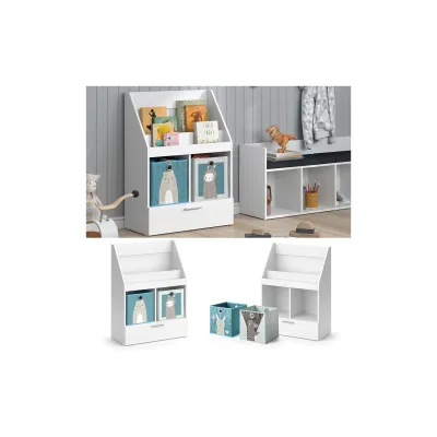 Vicco Kinderregal Bücherregal Wandregal Luigi Weiß 72x96 cm modern Kinderzimmer Regal Spielzeugregal Dekoregal Standregal Aufbewahrungsregal Würfelregal Schublade Ablage Fach freistehend Faltbox