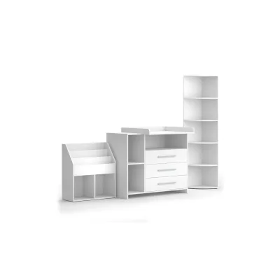 Vicco Kinderzimmer-Set "Oskar", Weiß, 3 Teile, mit Wickelkommode, Spielzeugregal und Bücherregal