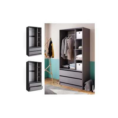 Vicco Kleiderschrank Elmo Anthrazit 100 x 200 cm mit 2 Schubladen