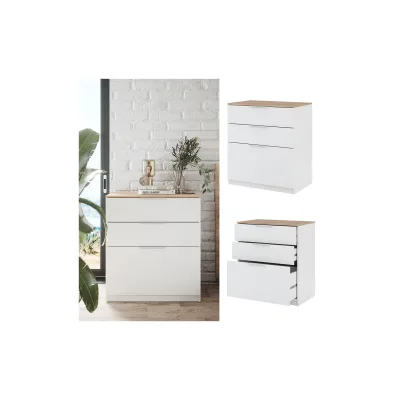 Vicco Kommode Betti 80 x 90 cm in Weiß Sonoma, 3 Schubfächer, Schlafzimmer