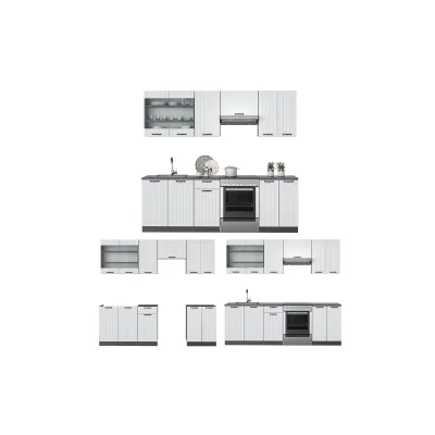 Vicco Küche Fame-Line 240 cm Küchenzeile Landhaus Küchenblock Einbau Anthrazit