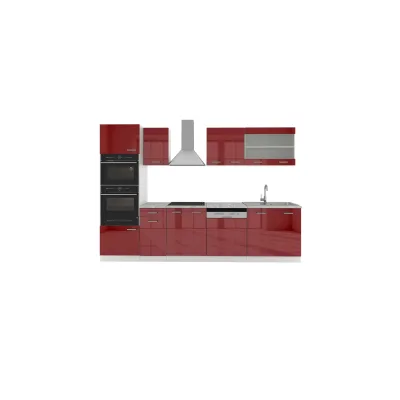VICCO KÜCHE R-LINE 300CM KÜCHENZEILE KÜCHENBLOCK EINBAU ROT BORDEAUX HOCHGLANZ