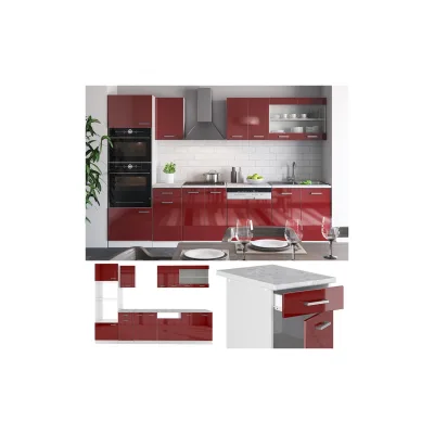 VICCO KÜCHE R-LINE 300CM KÜCHENZEILE KÜCHENBLOCK EINBAU ROT BORDEAUX HOCHGLANZ