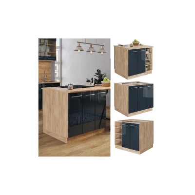 Vicco Kücheninsel Fame-Line Eiche Dunkelblau Hochglanz 90 cm geschlossen
