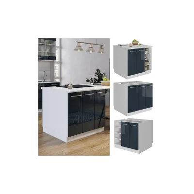 Vicco Kücheninsel Fame-Line Weiß Dunkelblau Hochglanz 90 cm geschlossen
