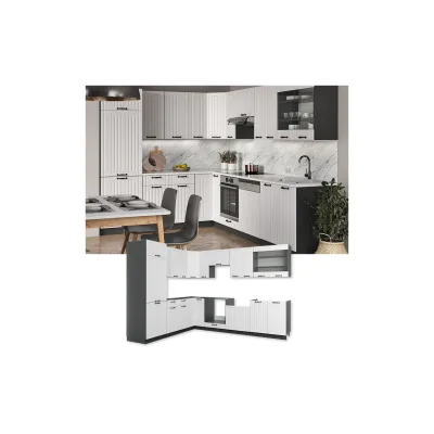 Vicco Küchenzeile Fame-Line Landhaus Eckküche Winkel Küche Einbau Anthrazit