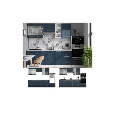 Vicco Küchenzeile Fame-Line Weiß Dunkelblau Hochglanz 280 cm mit Arbeitsplatte Anthrazit