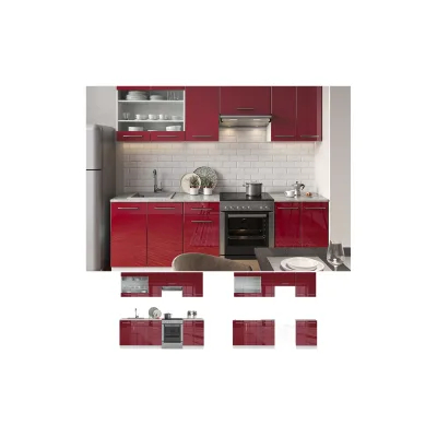 Vicco Küchenzeile Küchenblock Einbauküche 240cm Fame-Line Hochglanz Fronten