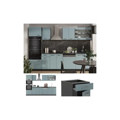 Vicco Küchenzeile R-Line Solid Anthrazit Blau Grau 300 cm modern Küchenschränke Küchenmöbel