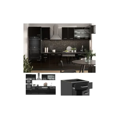 Vicco Küchenzeile R-Line Solid Anthrazit Schwarz 300 cm modern Küchenschränke Küchenmöbel
