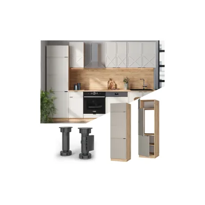 Vicco Kühlumbauschrank Fame-Line Eiche Grau-Beige gerahmt 60 cm
