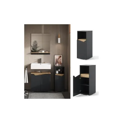 Vicco Midischrank Marelle Anthrazit Eiche 30 x 74,5 cm mit Tür und offenem Fach