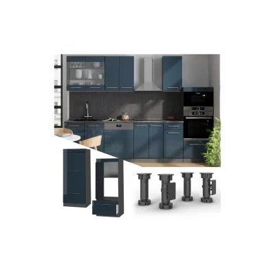 Vicco Mikrowellenschrank Fame-Line Anthrazit Dunkelblau Hochglanz 60 cm mit Schublade & Tür