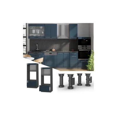 Vicco Mikrowellenschrank Fame-Line Anthrazit Dunkelblau Hochglanz 60 cm mit Schublade