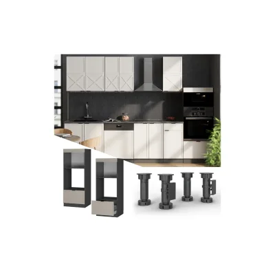 Vicco Mikrowellenschrank Fame-Line Anthrazit Grau-Beige gerahmt 60 cm mit Schublade