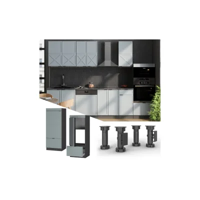 Vicco Mikrowellenschrank Fame-Line Anthrazit Hellblau-Grau gerahmt 60 cm mit Schublade & Tür