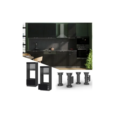 Vicco Mikrowellenschrank Fame-Line Anthrazit Schwarz gestreift 60 cm mit Schublade