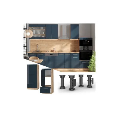 Vicco Mikrowellenschrank Fame-Line Eiche Dunkelblau Hochglanz 60 cm mit Schublade & Tür