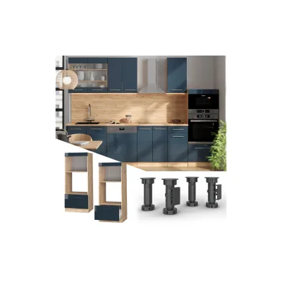 Vicco Mikrowellenschrank Fame-Line Eiche Dunkelblau Hochglanz 60 cm mit Schublade
