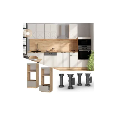 Vicco Mikrowellenschrank Fame-Line Eiche Grau-Beige gerahmt 60 cm mit Schublade