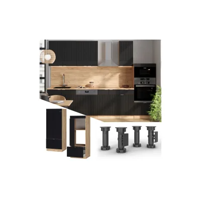 Vicco Mikrowellenschrank Fame-Line Eiche Schwarz gestreift 60 cm mit Schublade & Tür