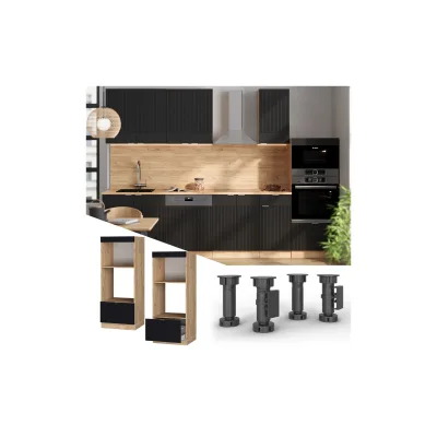 Vicco Mikrowellenschrank Fame-Line Eiche Schwarz gestreift 60 cm mit Schublade