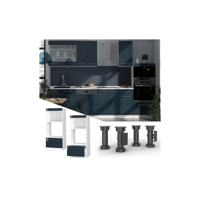 Vicco Mikrowellenschrank Fame-Line Weiß Dunkelblau Hochglanz 60 cm mit Schublade