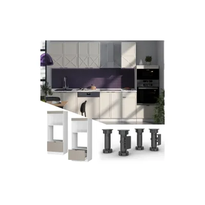 Vicco Mikrowellenschrank Fame-Line Weiß Grau-Beige gerahmt 60 cm mit Schublade