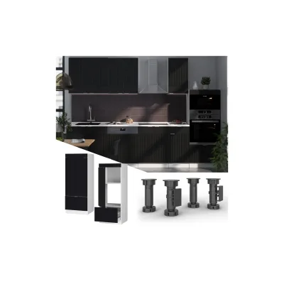 Vicco Mikrowellenschrank Fame-Line Weiß Schwarz gestreift 60 cm mit Schublade & Tür
