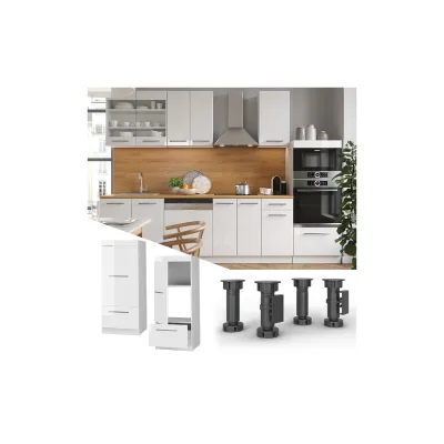 Vicco Mikrowellenumbauschrank Küchenschrank Küchenmöbel Fame-Line Weiß 60 cm modern Hochglanz Küche Einbauküche Blende Hochschrank Schublade Mikrowelle Backofen Küchenzeile