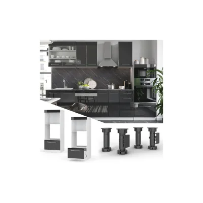 Vicco Mikrowellenumbauschrank Küchenschrank Küchenmöbel Fame-Line Weiß Anthrazit 60 cm modern Hochglanz Küche Einbauküche Blende Hochschrank Schublade Mikrowelle Backofen Küchenzeile