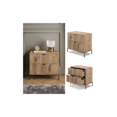 Vicco Nachttisch Eliza Viking Oak 66 x 60 cm mit 2 Schubladen