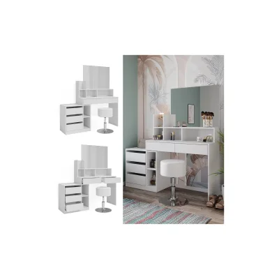 Vicco Schminktisch Anja 139,8 x 115 cm Weiß Spiegel Hocker modern Frisiertisch