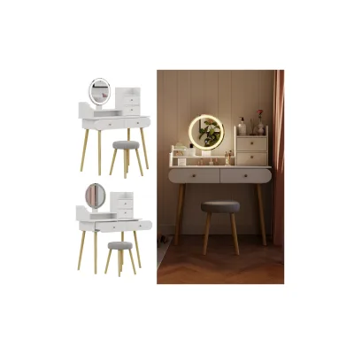 Vicco Schminktisch Edda LED-Spiegel Hocker 100 x 76 cm Weiß Frisiertisch modern