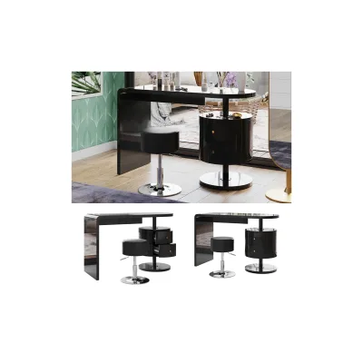 Vicco Schminktisch Lara Schwarz Hochglanz 120 cm mit Hocker