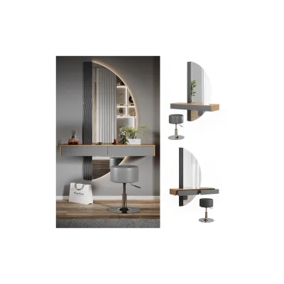 Vicco Schminktisch Melisa Eiche Grau 120 cm mit Beleuchtung und Hocker