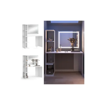 Vicco Schminktisch Tower Weiß 122 x 55 cm mit LED-Spiegel