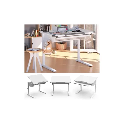 Vicco Schreibtisch Arc Weiß 108 x 68 cm mit ausziehbarer Tastaturablage