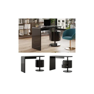 Vicco Schreibtisch Lara Schwarz Hochglanz 120 x 50 cm mit 2 Schubladen