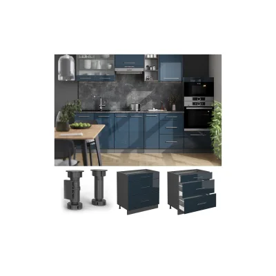Vicco Schubladenunterschrank Fame-Line Anthrazit Dunkelblau Hochglanz 80 cm ohne Arbeitsplatte