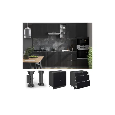 Vicco Schubladenunterschrank Fame-Line Anthrazit Schwarz gestreift 80 cm mit Arbeitsplatte Eiche