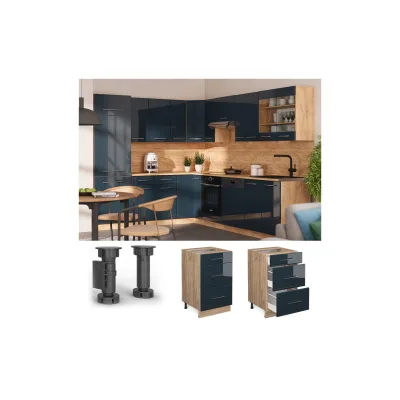 Vicco Schubladenunterschrank Fame-Line Eiche Dunkelblau Hochglanz 50 cm ohne Arbeitsplatte