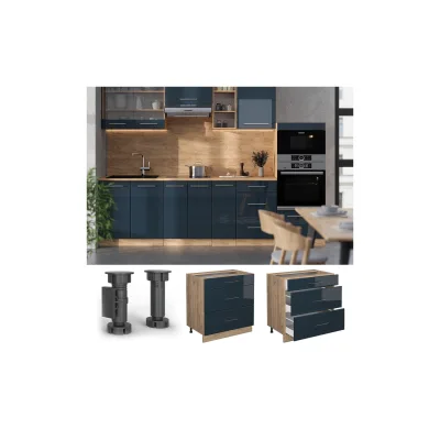 Vicco Schubladenunterschrank Fame-Line Eiche Dunkelblau Hochglanz 80 cm ohne Arbeitsplatte