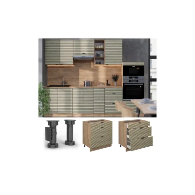 Vicco Schubladenunterschrank Fame-Line Eiche gefräst 80 cm mit Arbeitsplatte Eiche