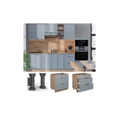 Vicco Schubladenunterschrank Fame-Line Eiche Hellblau-Grau gerahmt 80 cm mit Arbeitsplatte Marmor-Weiß