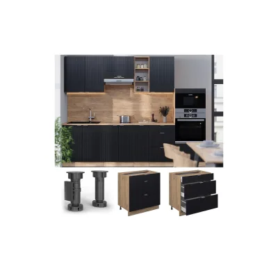 Vicco Schubladenunterschrank Fame-Line Eiche Schwarz gestreift 80 cm mit Arbeitsplatte Anthrazit